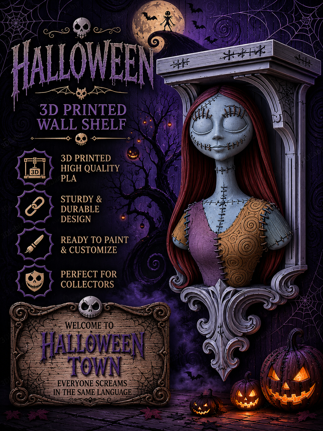 Horror Nightmare Before Christmas Sally Skellington 6x5 Top Wall Shelf Collectible