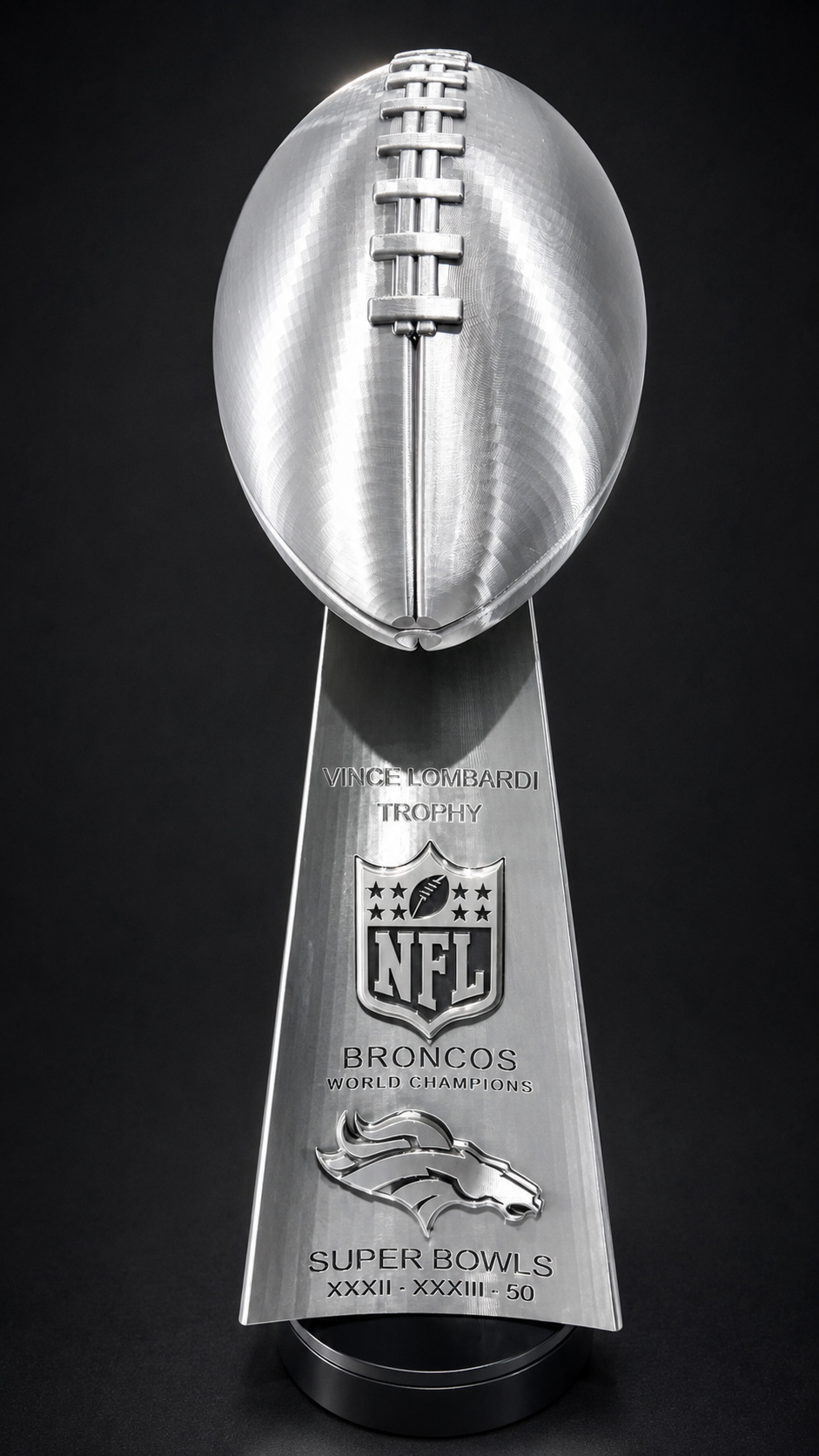 Broncos football championship trophy front view