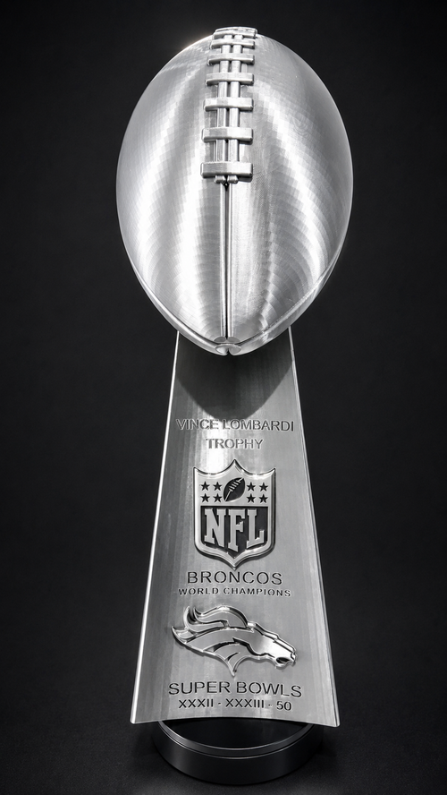Broncos football championship trophy front view