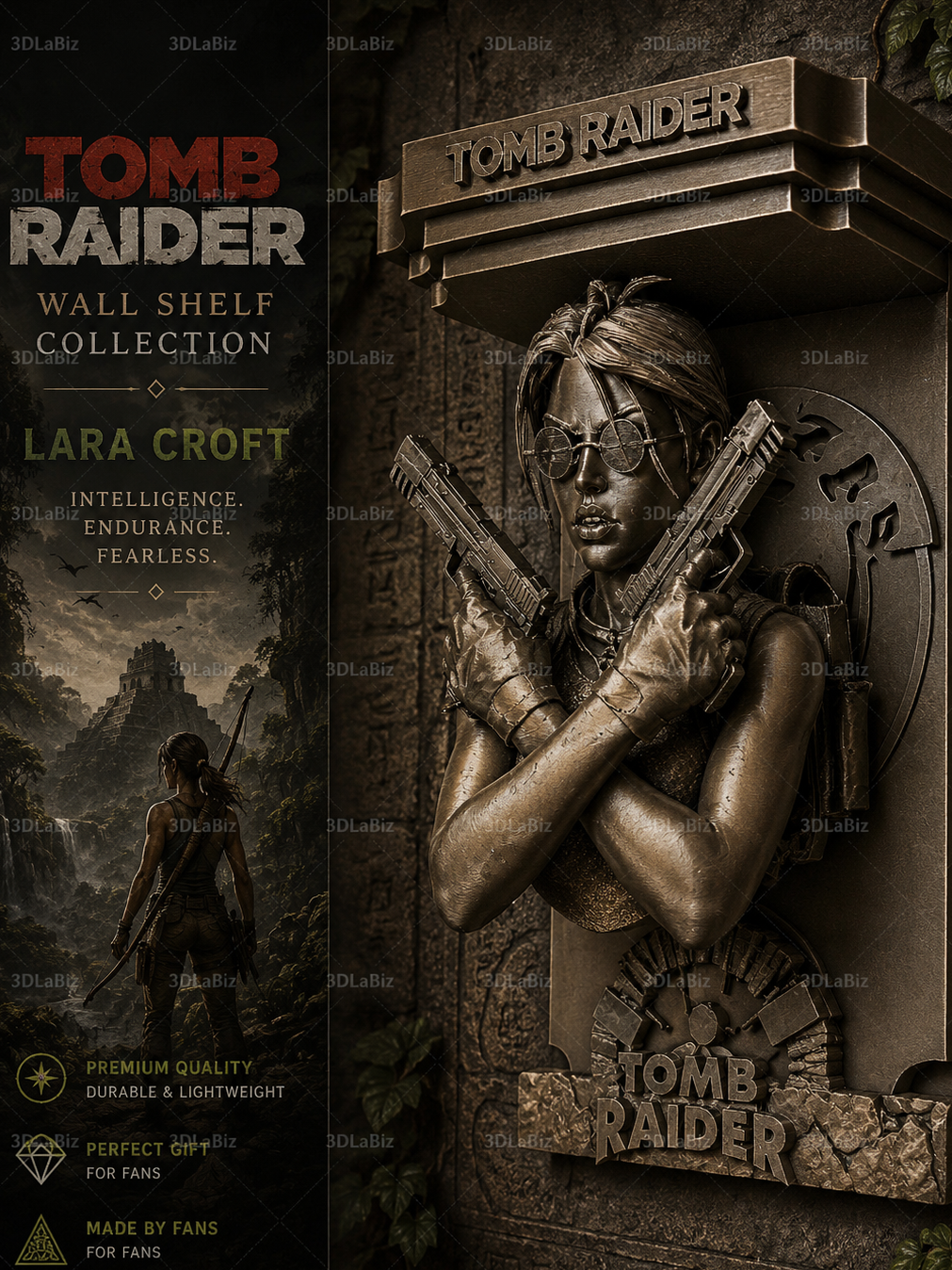 Tomb Raider Lara Croft Like – 3D Printed 5x5 Top Floating Wall Shelf