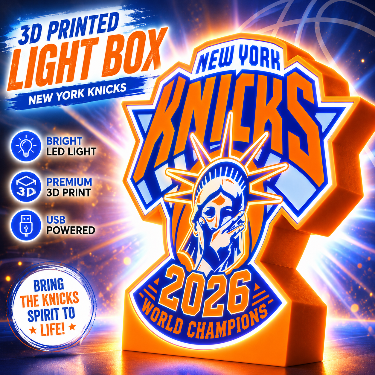 New York Knicks 2026 NBA Champions 12x11 Hang or Stand LED Light Box w Remote