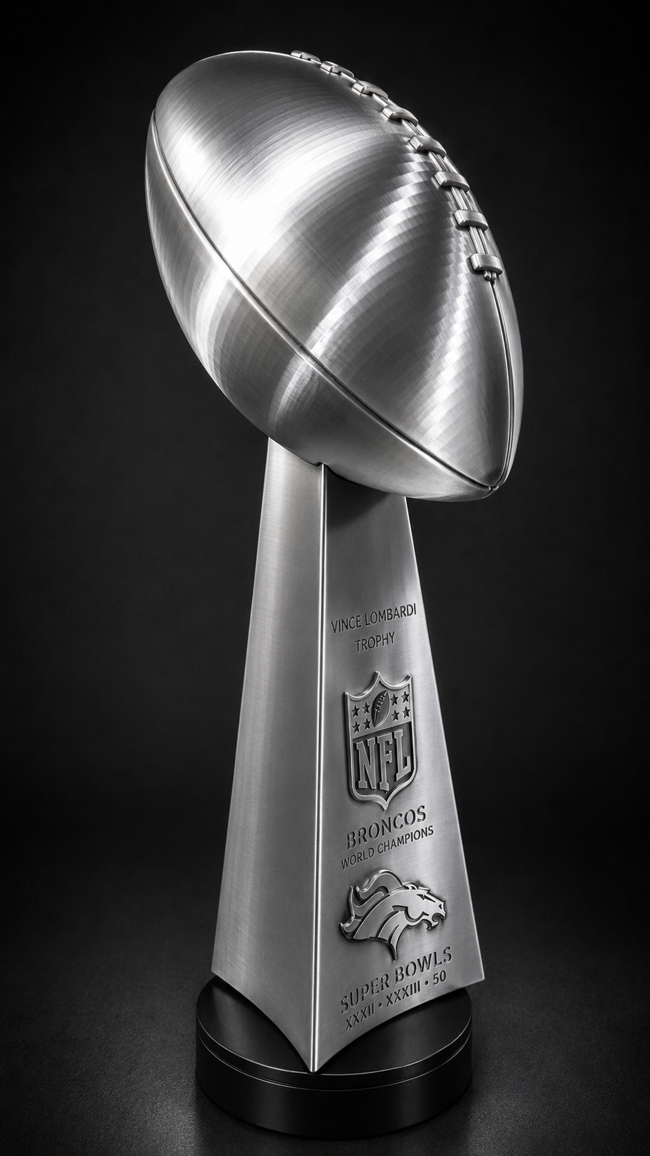 Denver Broncos championship trophy right side view
