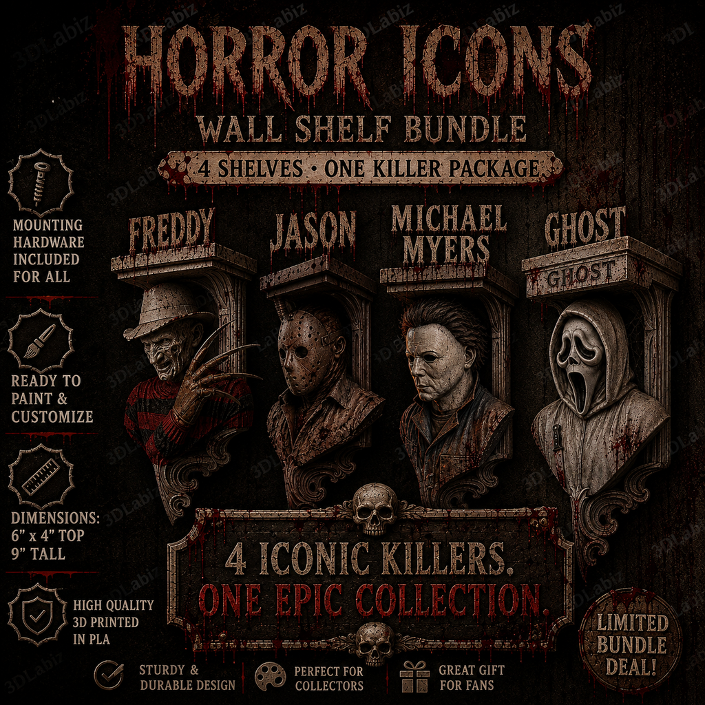 Horror 4 Piece Killer Bundle Jason, Freddy, Ghost, Mike 6x5x9 Wall Shelf Collectible