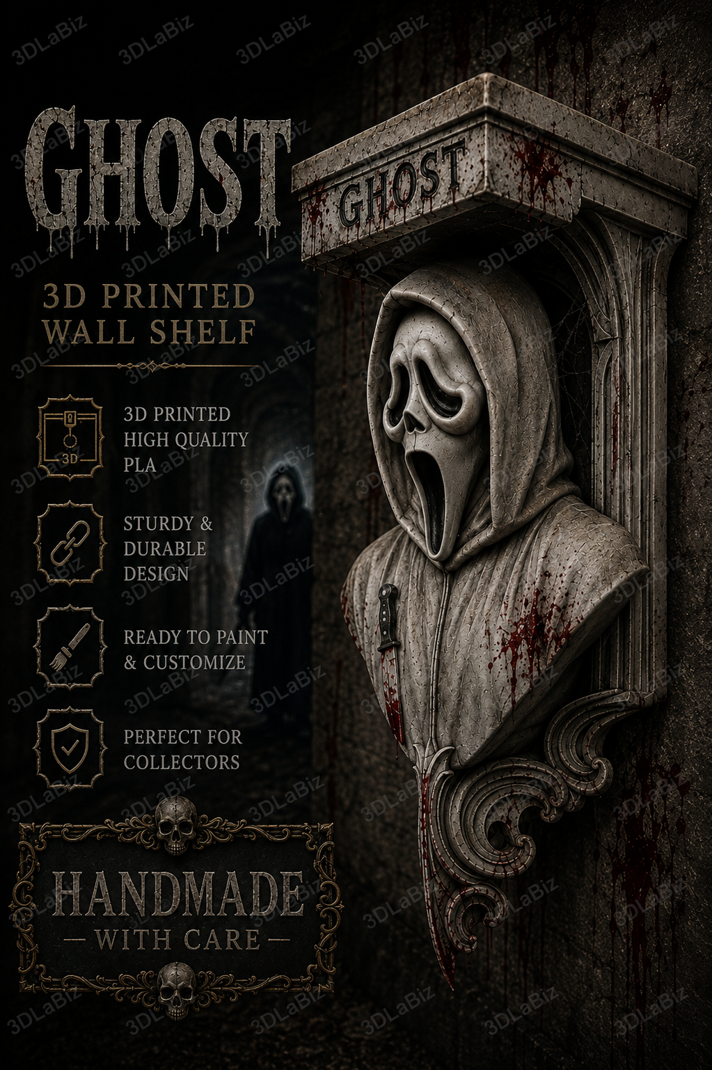 Horror Scream Ghostface Like 6x5 Top Floating Wall Shelf Collectible
