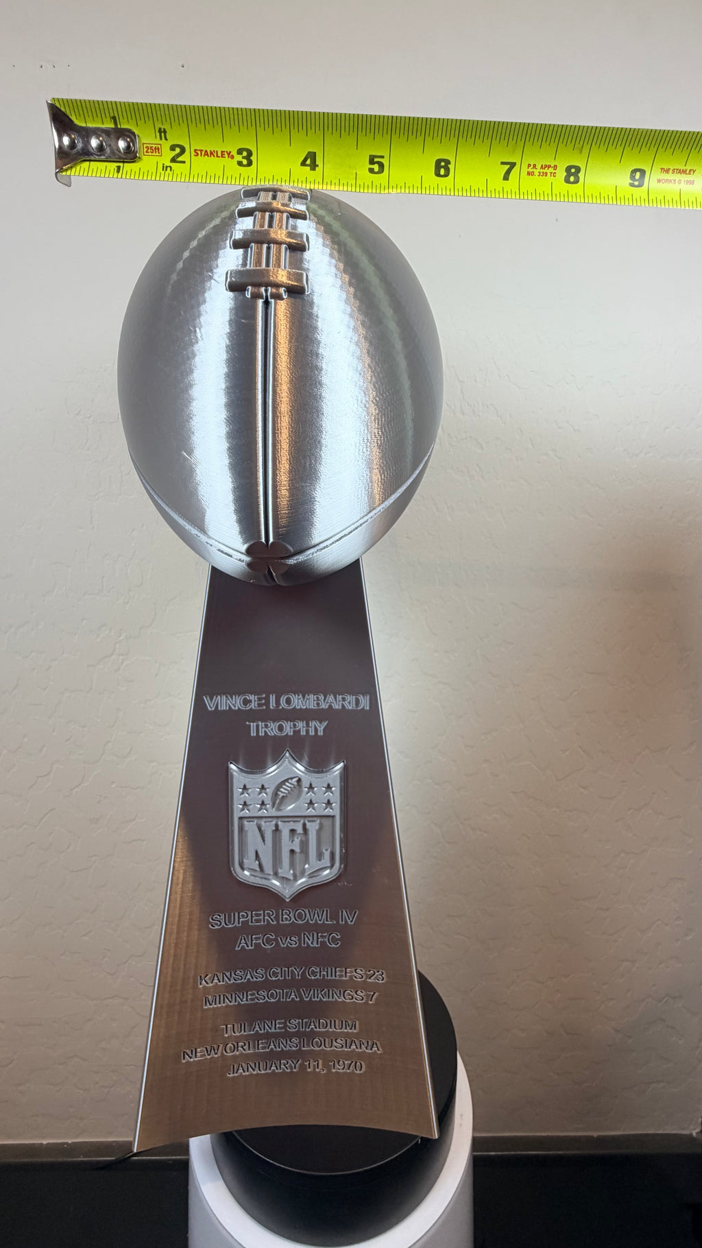 19 inch - Fully Customized Superbowl Vince Lombardi Trophy Like - ANY SB Game, Team, Year ** FREE SHIPPING **