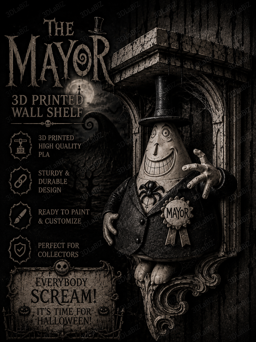 Horror Nightmare Before Christmas The Mayor 6x5 Top Wall Shelf Collectible