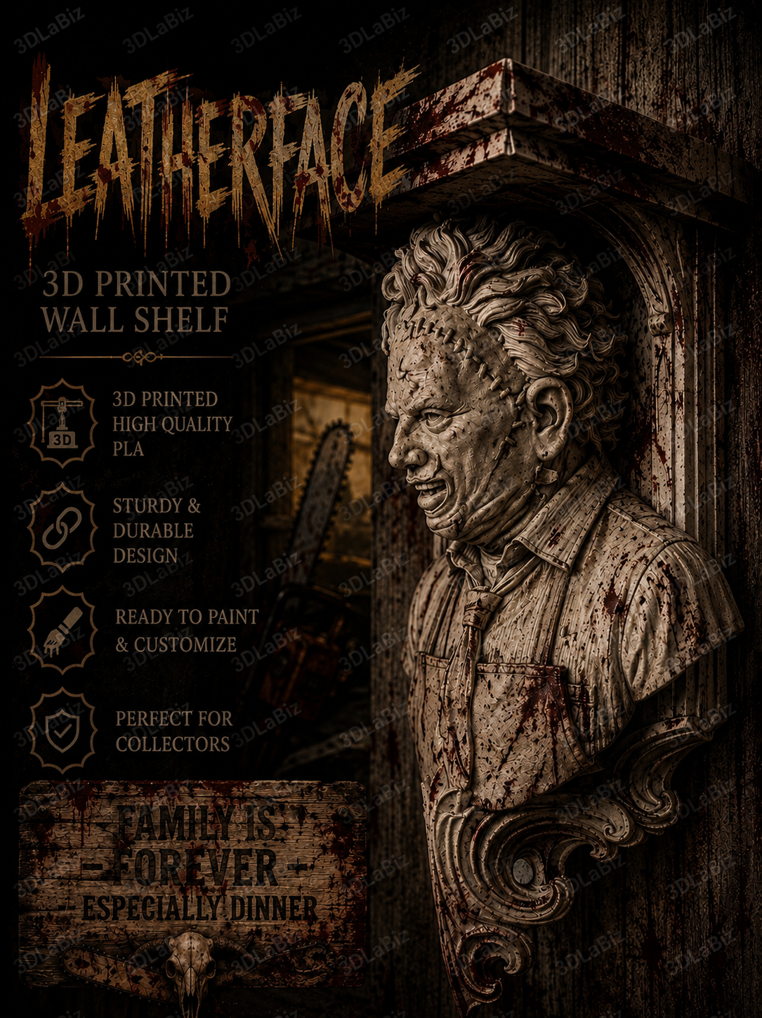 Horror Leatherface Like 6x5 Top Floating Wall Shelf Collectible
