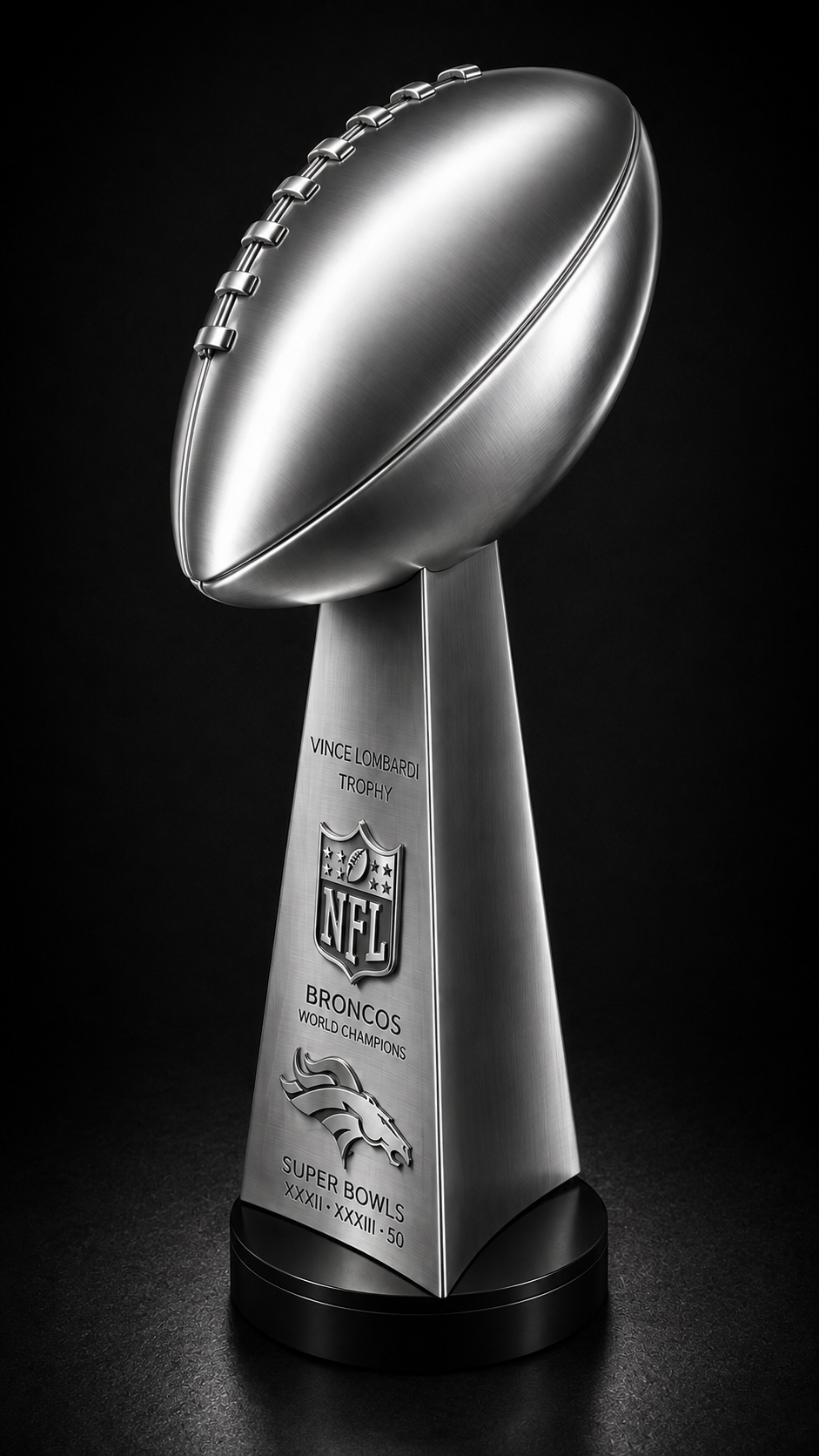 Denver Broncos championship trophy left side view