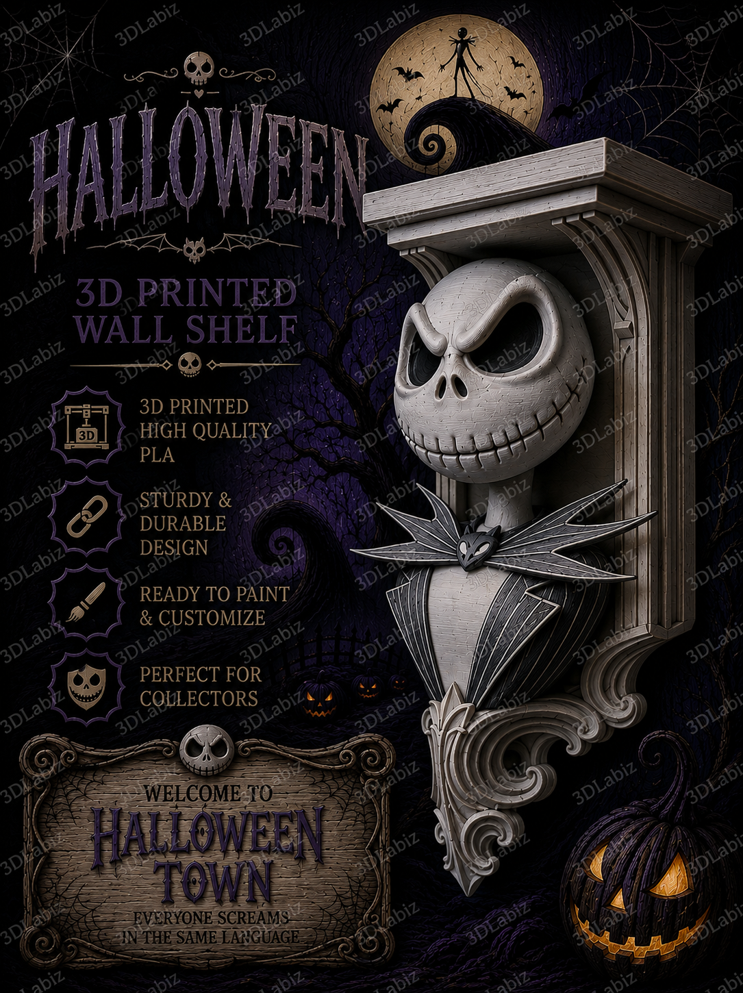 Horror Nightmare Before Christmas Jack Skellington 6x5 Top Wall Shelf Collectible