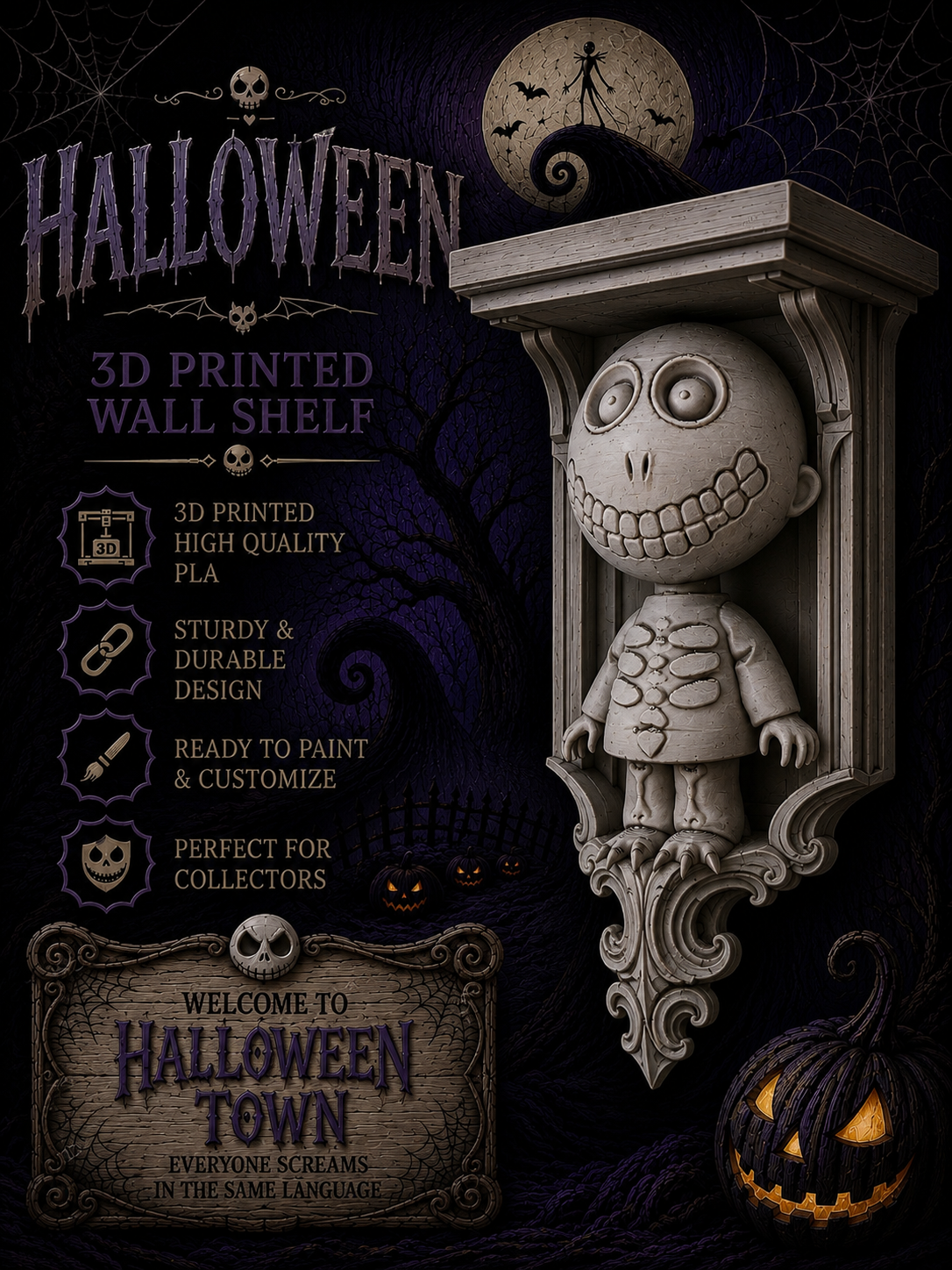 Horror Nightmare Before Christmas Barrel 6x5 Top Wall Shelf Collectible