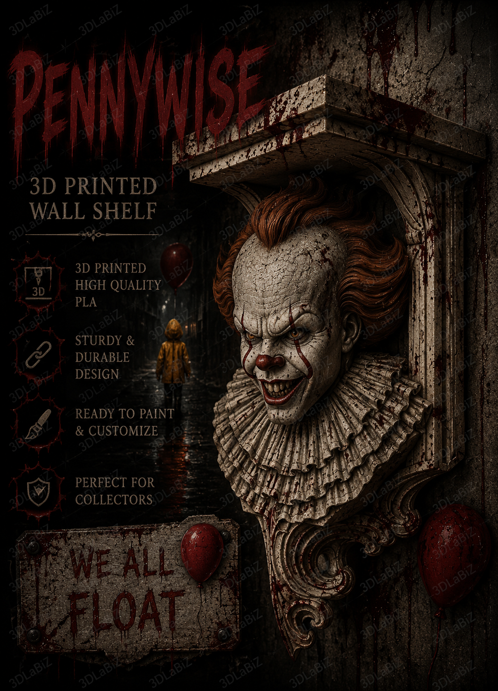 Horror It Pennywise 6x5 Top Floating Wall Shelf Collectible