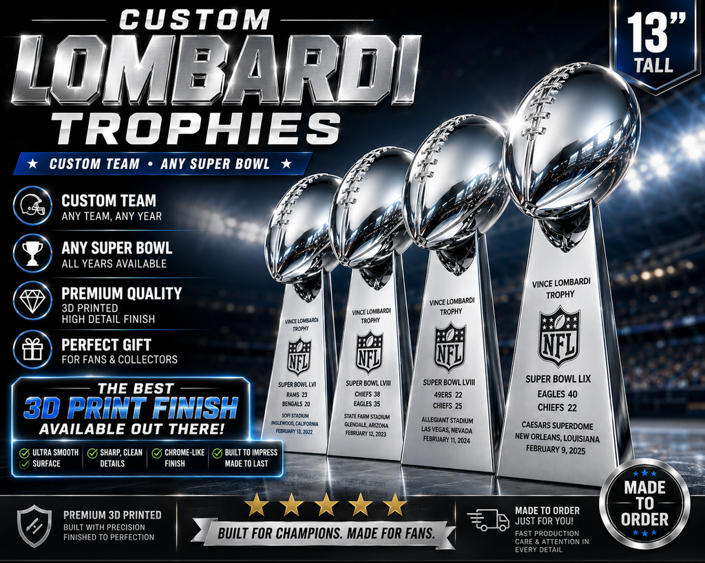 13 inch - Fully Customized Superbowl Vince Lombardi Trophy Like - ANY SB Game, Team, Year  ** FREE SHIPPING **