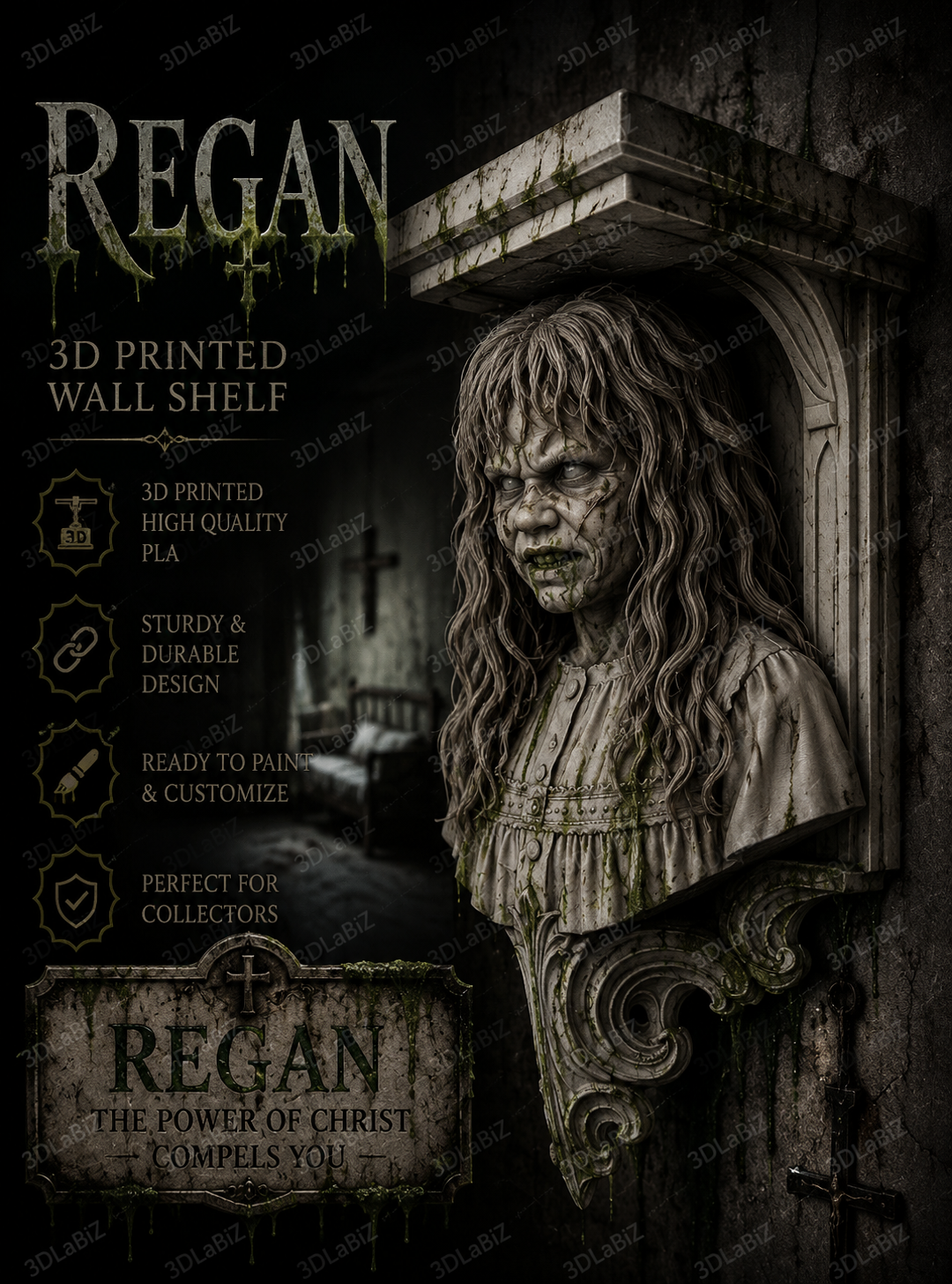 Horror The Exorcist Regan 6x5 Top Floating Wall Shelf Collectible