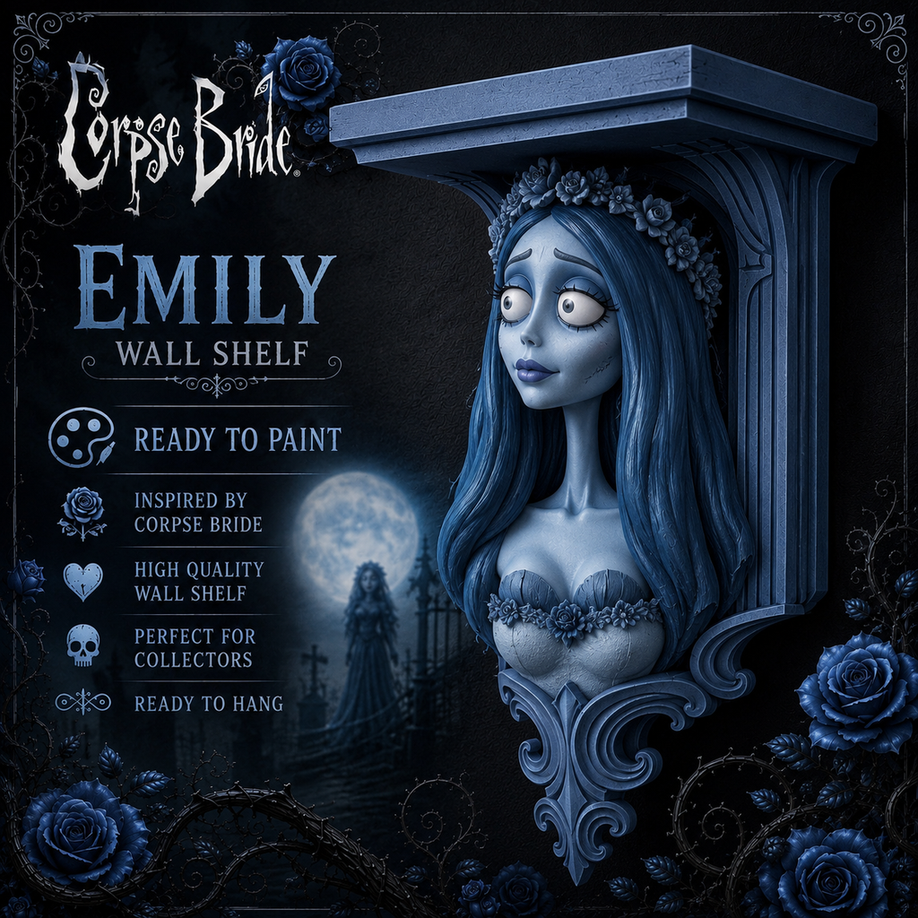 Horror Corpse Bride Emily 6x5 Top Floating Wall Shelf Collectible