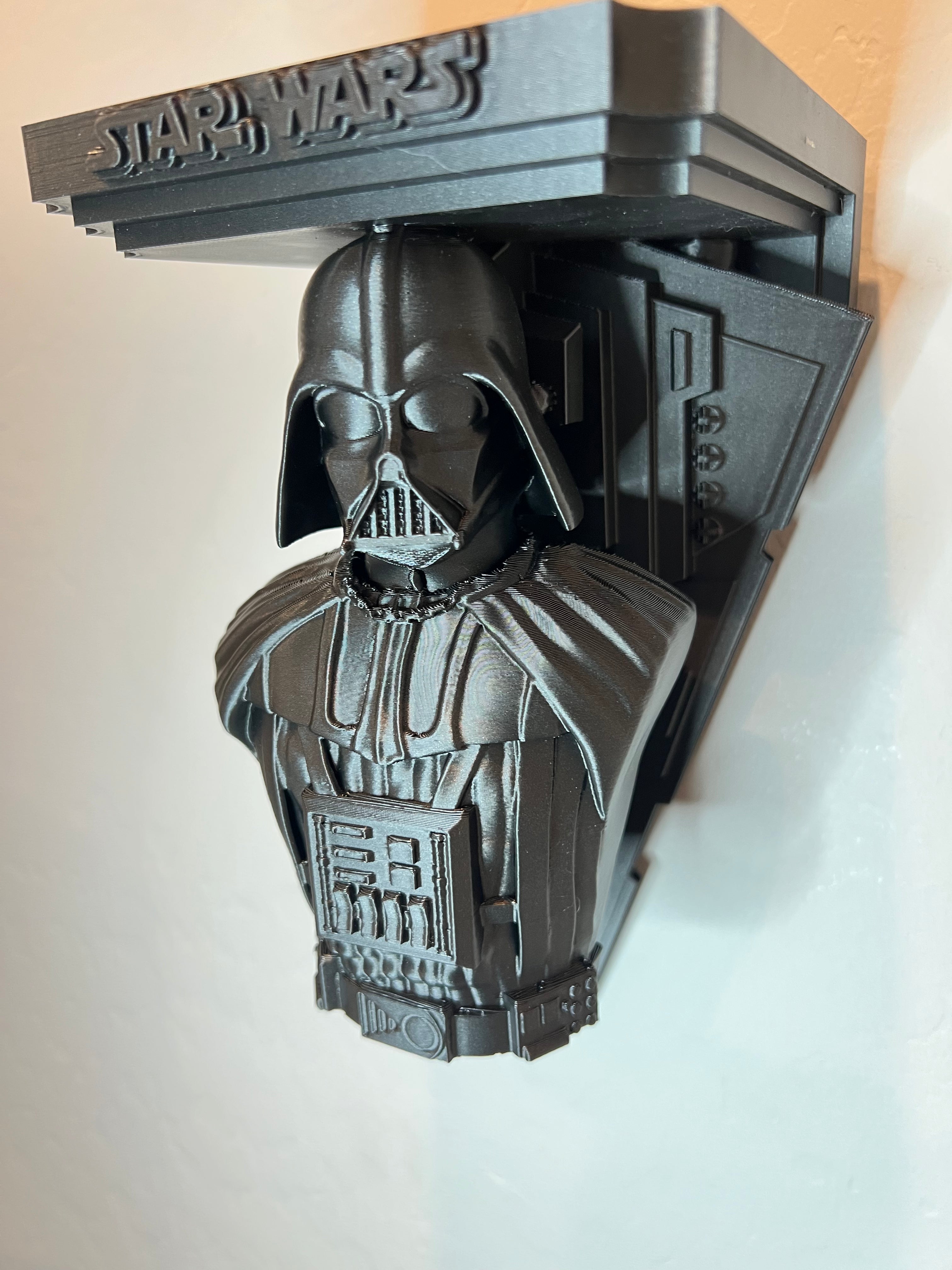 Darth Vader floating wall shelf in metallic gray