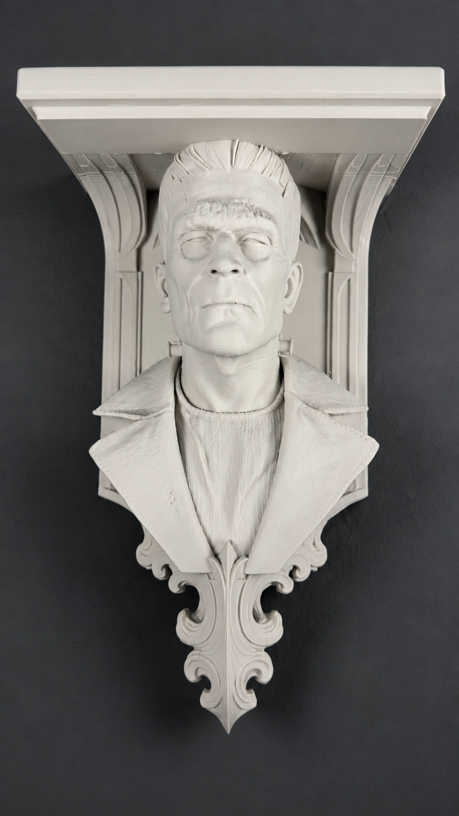 Bone White Frankenstein-inspired horror wall shelf front view