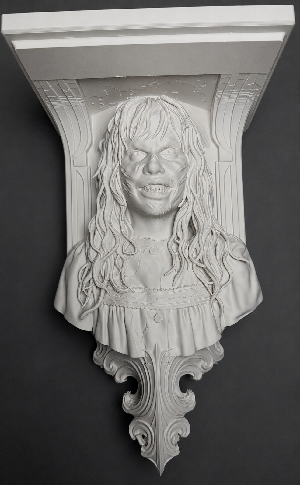 Bone White Regan-inspired horror wall shelf front view
