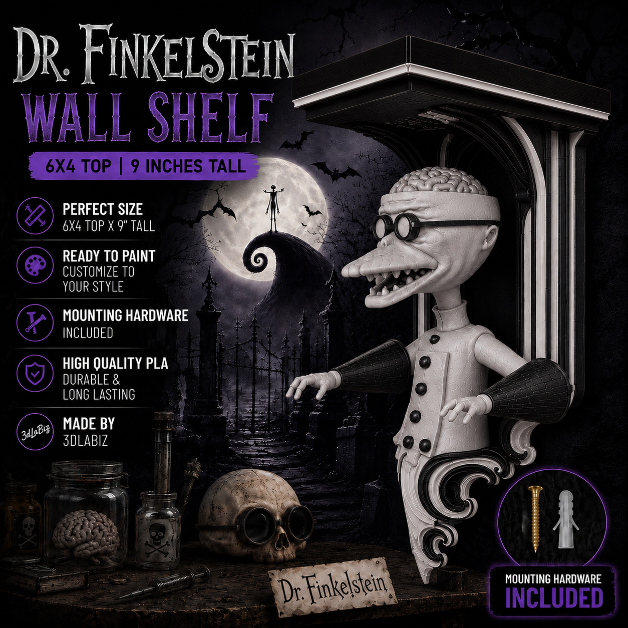 Horror Nightmare Before Christmas Dr Finkelstein 6x5 Top Wall Shelf Collectible
