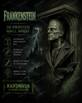 Frankenstein-inspired 3D-printed horror wall shelf with painted classic monster finish