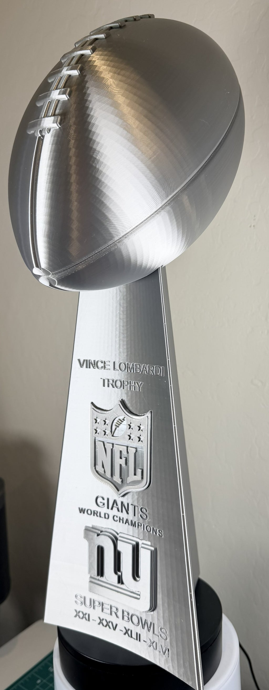 New York Giants championship trophy left side view
