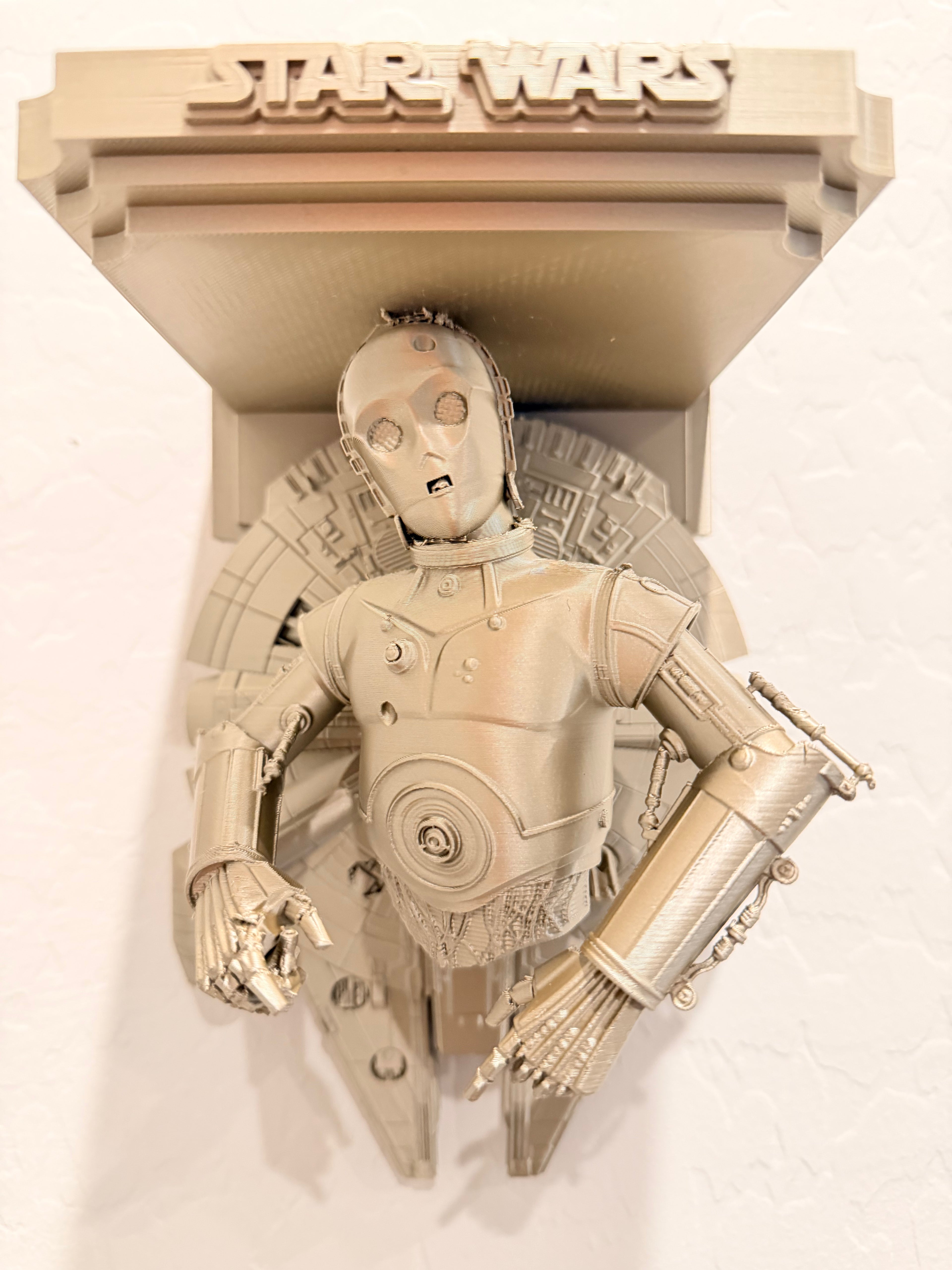 Star Wars - C-3PO Millennium Falcon Like Floating Wall Shelf Decor Collectible - Multiple Colors