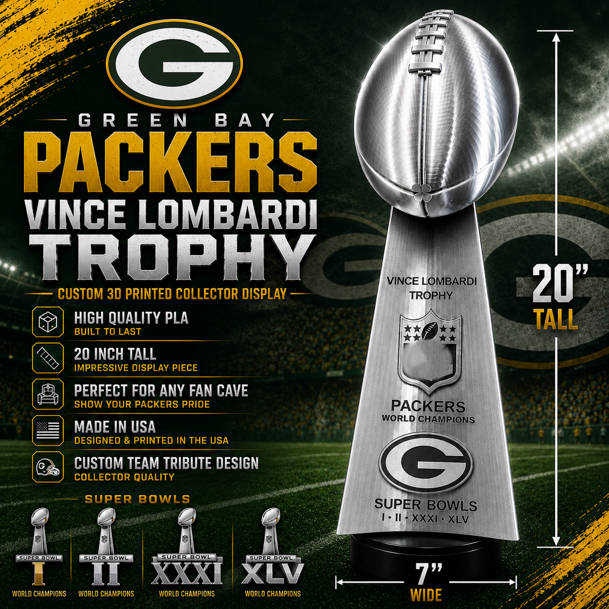 Green Bay Packers 20 inch 3D printed championship trophy