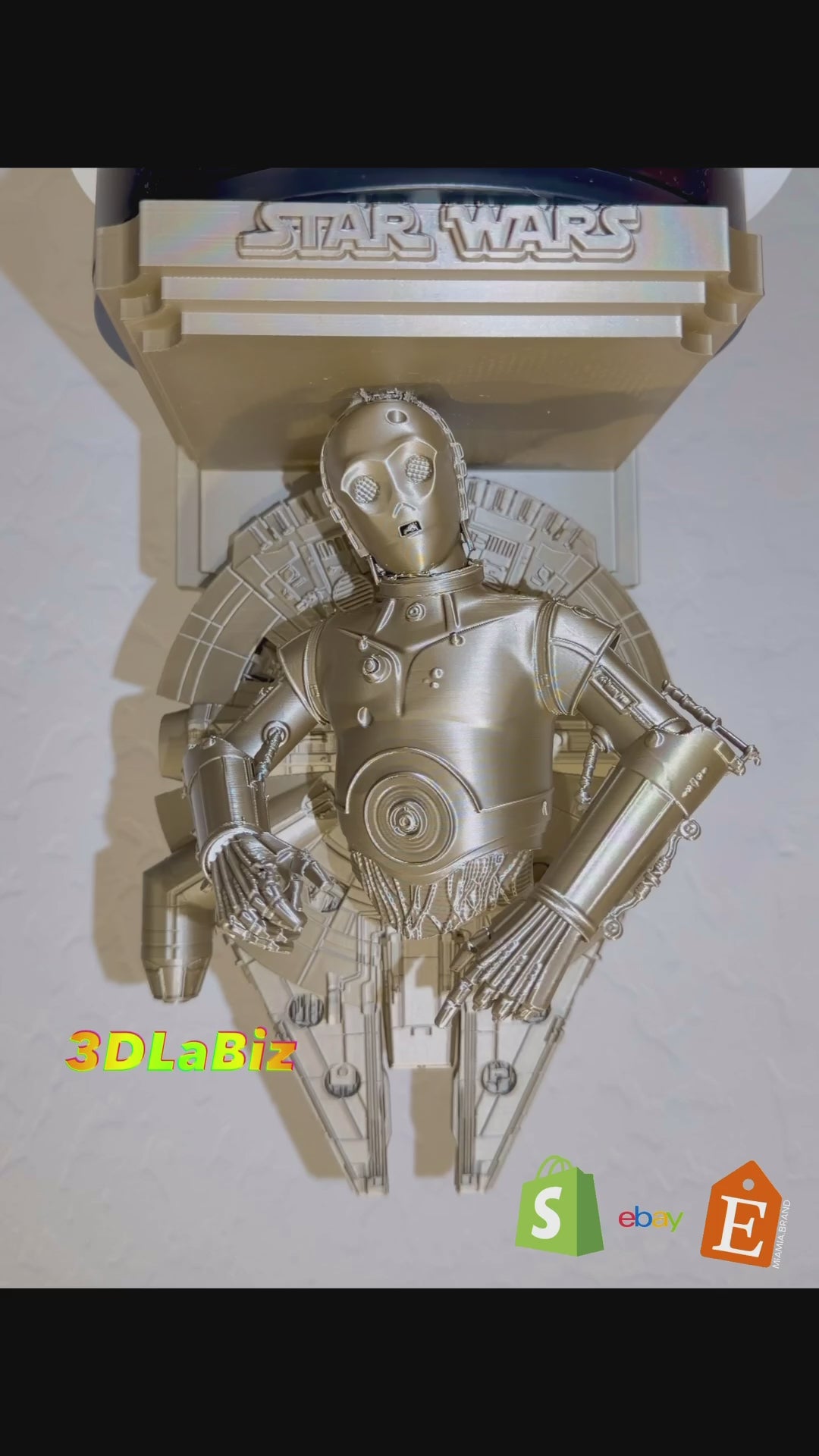 Star Wars - C-3PO Millennium Falcon Like Floating Wall Shelf Decor Collectible - Multiple Colors